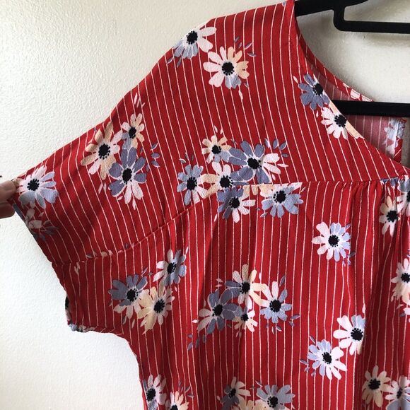 Madewell Top Womens XS Floral Stripe Cropped Boxy Oversized Keyhole Back Boho - Picture 2 of 10